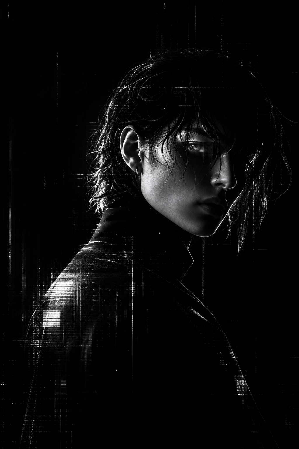 Monochrome portrait of SAMTING with signal artifacts